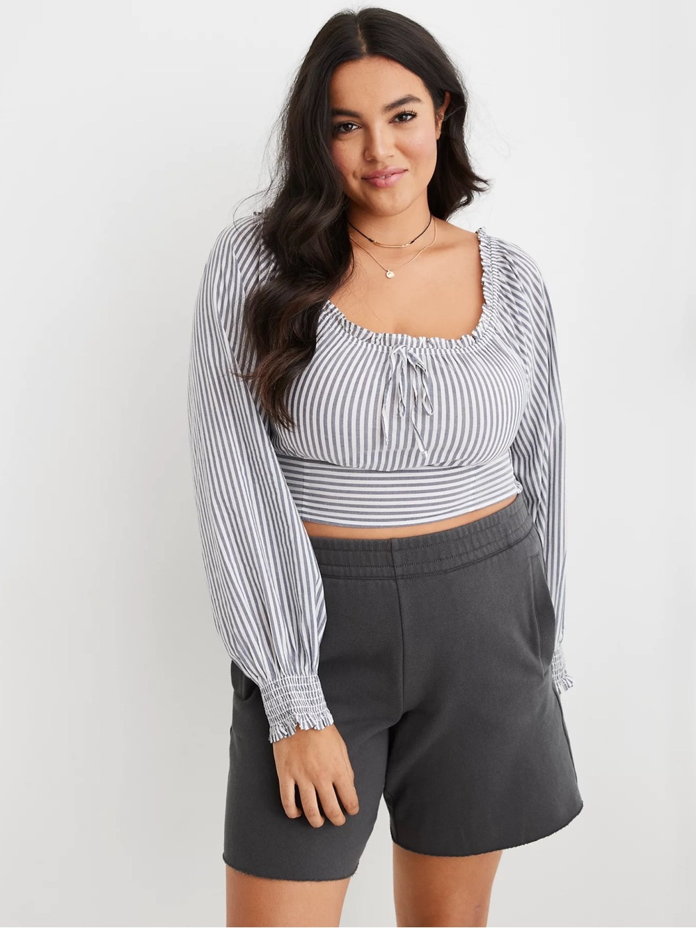 Aerie Woven Pretty Long Sleeve Top